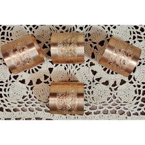 NIB Vintage Coppercraft Guild Set of 4 Copper Napkin Rings Embossed Floral